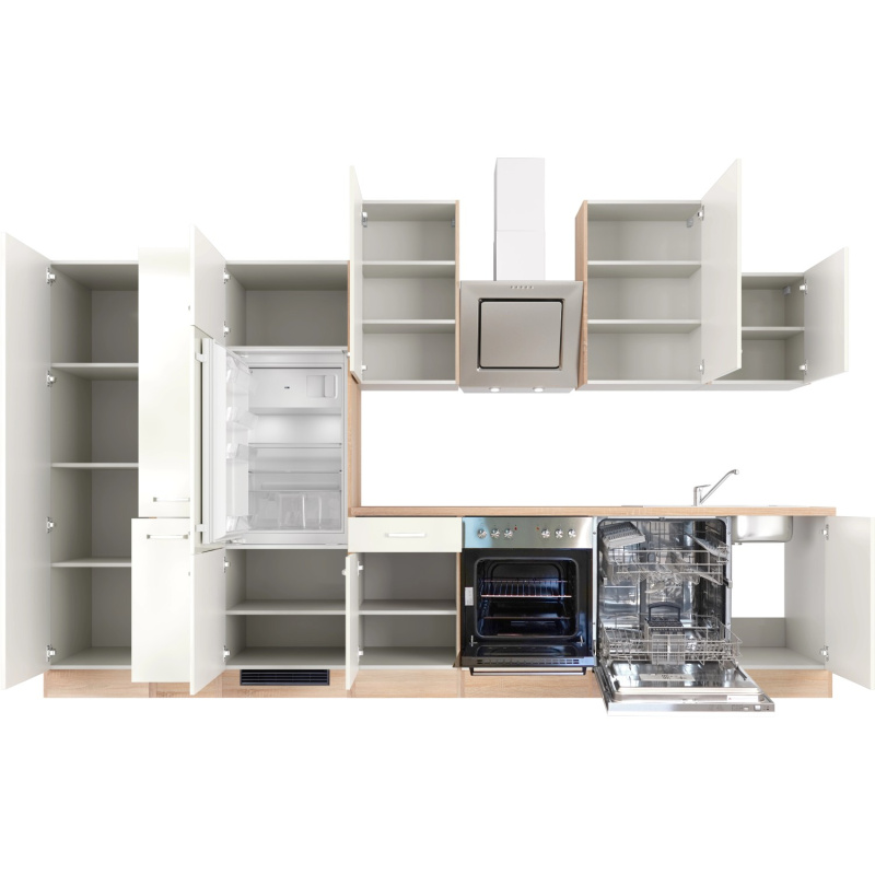 Flex-Well Kuchyně Valero 360 cm/typ 6-lednice/trouba/varná deska/digestoř/myčka