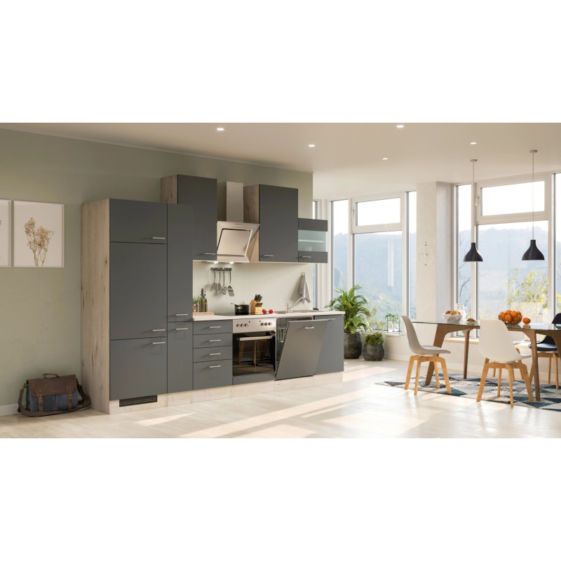 Flex-Well Kuchyně Morena 310 cm/typ 4-lednice/trouba/varná deska/digestoř/myčka