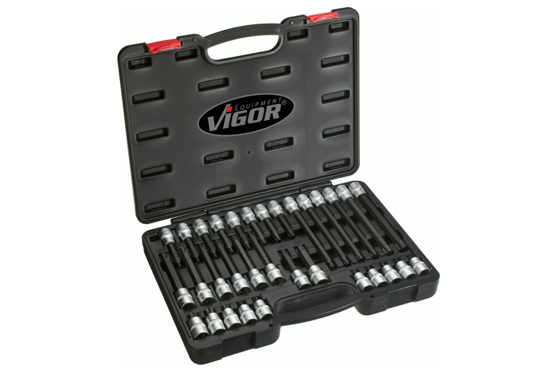 Sada nástrčných hlavic s bity 1/2” TORX® v plastovém kufru, 32 ks - V1917