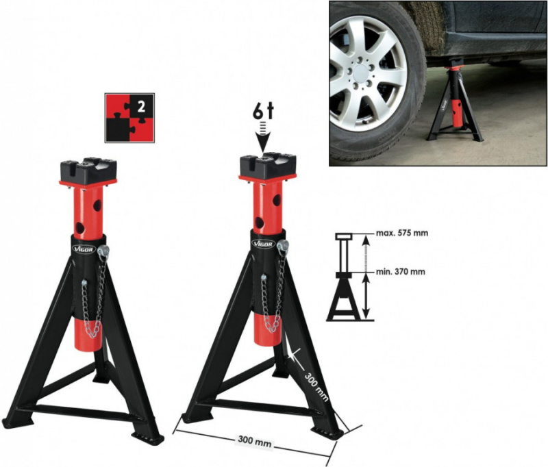 Podpěrné kozlíky 6 t (pár), výška: max. 575 mm/min. 370 mm, cena za pár VIGOR V2648