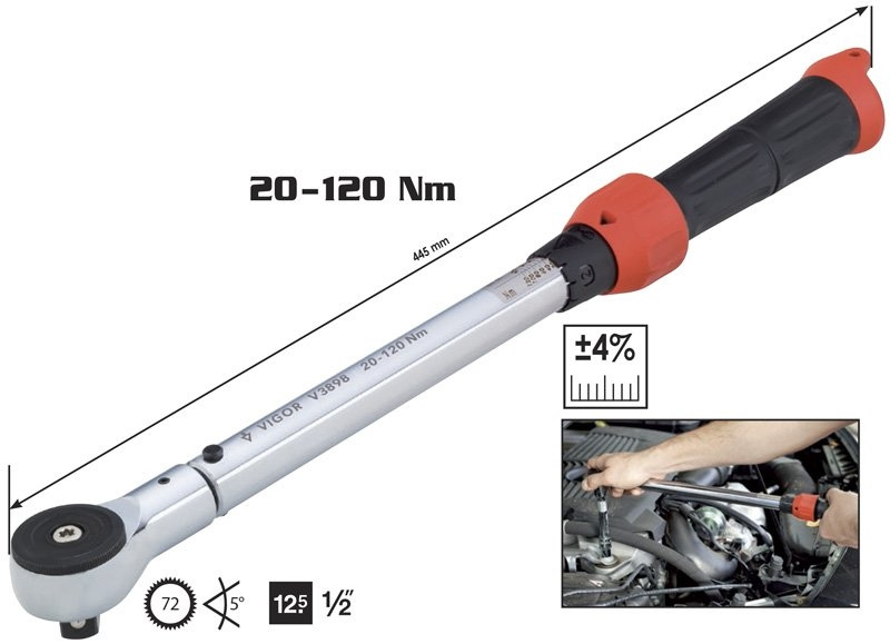 Momentový klíč 1/2” 20–120 Nm - VIGOR V3898