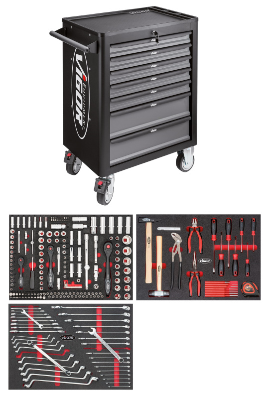Dílenský vozík s profesionálním nářadím 262 ks VIGOR - V4219