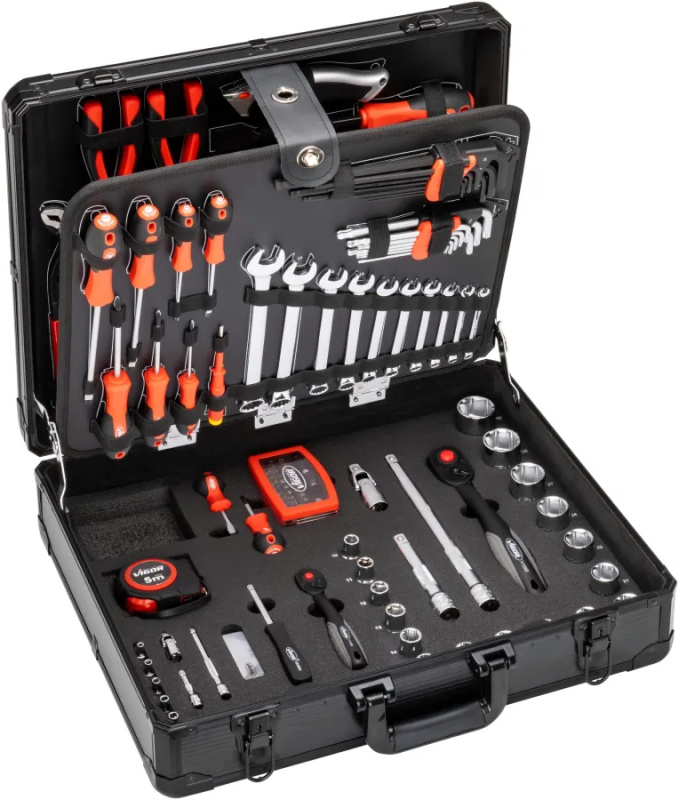 Sada nářadí v kufru s Gola sadou 1/2" a 1/4", 144 ks, VIGOR V2542N