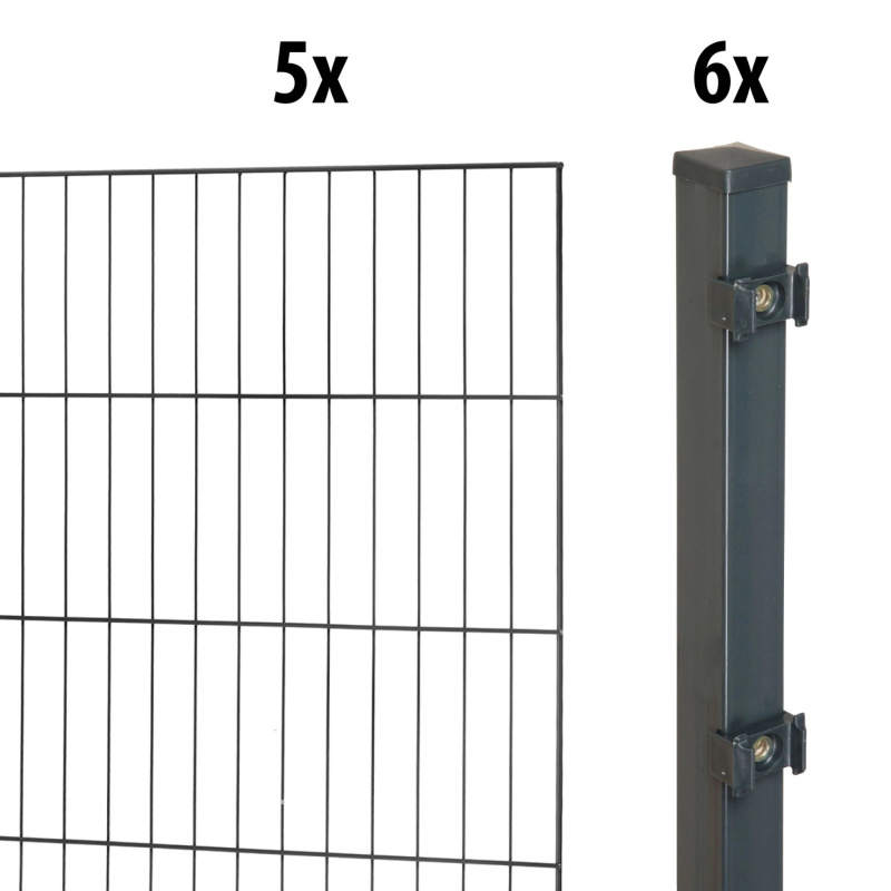 Floraworld Kompletní plotový set 1prut. sl.4×4 zabet., antracit, 175 cm, 10 m