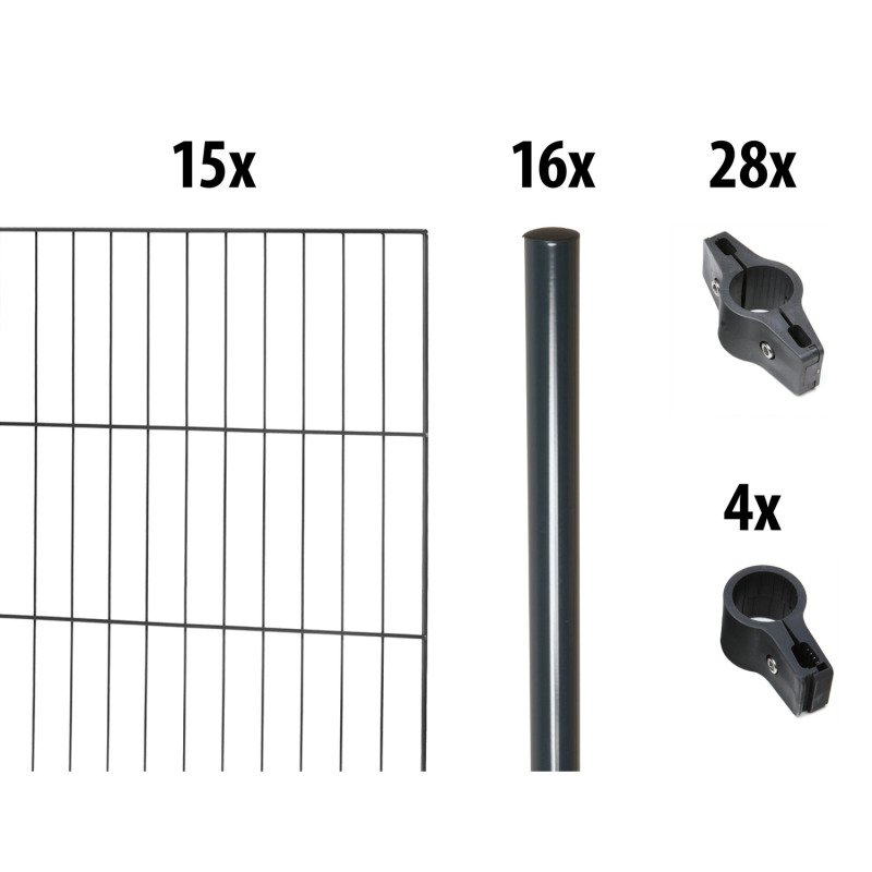 Floraworld Kompletní plotový set 1prut. kul.sl. zabet., antracit, 75 cm, 30 m