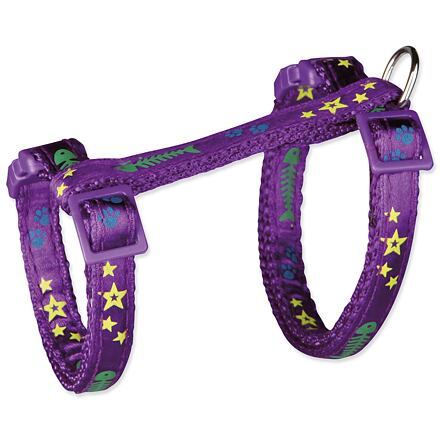 Postroj Trixie pro kočky s vodítkem fuchsoáý s motivem kostí 23–39 cm/10 mm, 1,20 m