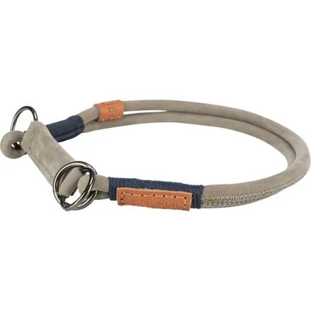 BE NORDIC kulatý polostahovací kožený obojek, šedá L-XL: 55 cm/10 mm