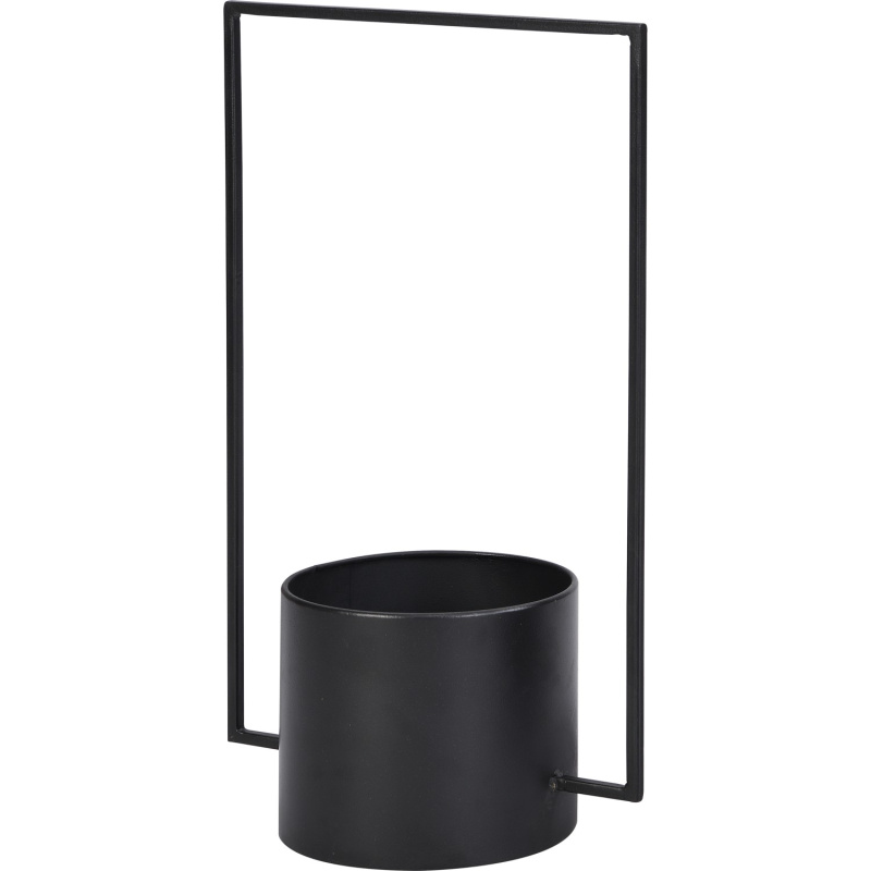 Kovový kulatý květináč s držákem, černá, 15,5 x 25,5 x 43 cm