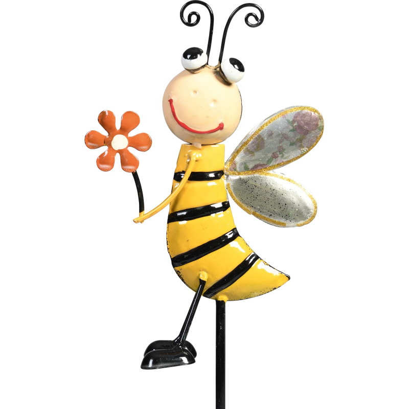 Zahradní zápich včelka s květinou, vícebarevná, 95 x 4 x 13 cm