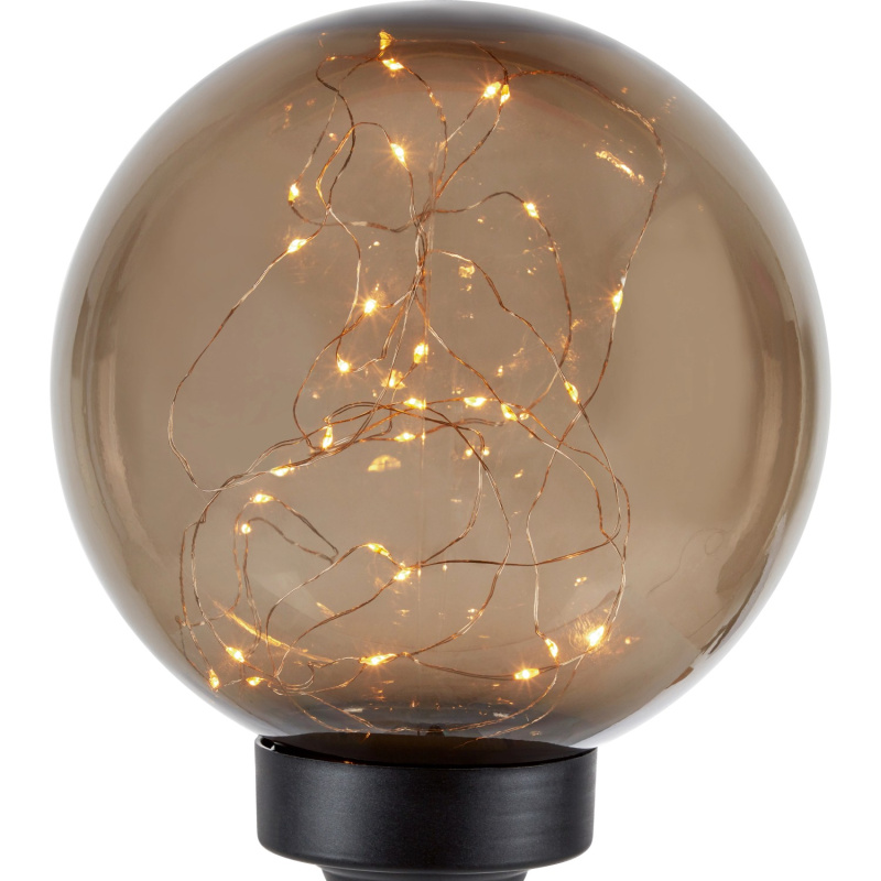 Solární LED svítidlo koule se zápichem, IP44, 30 diod, kouřové sklo, pr. 20 cm