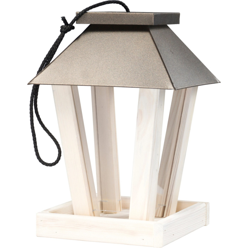 Ptačí krmítko, borovicové dřevo/akryl/kov, přírodní/měděná, 18,5 x 18,5 x 27 cm