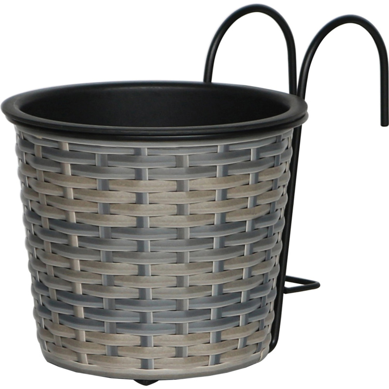 Závěsný květináč z polyratanu světle šedohnědý pr. 19 x 22 cm