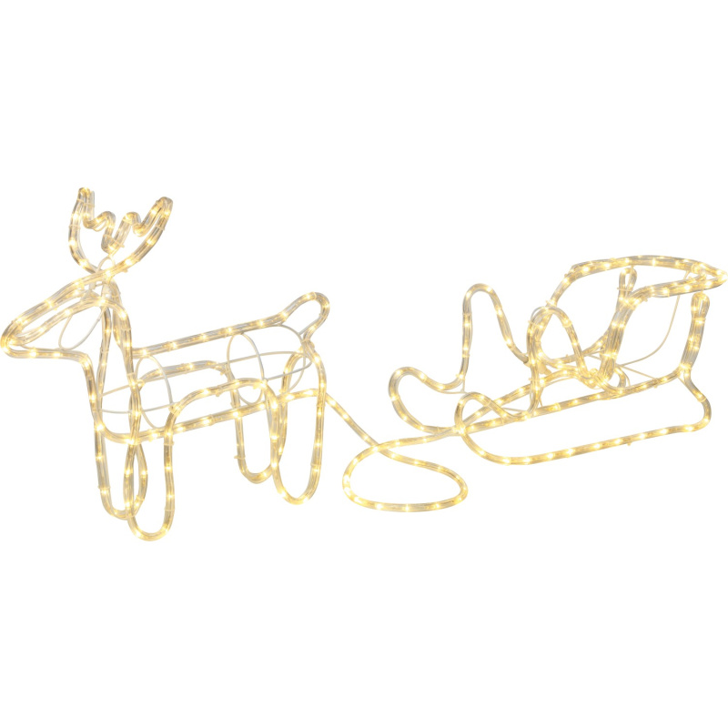 LED vánoční dekorace sob se saněmi, transparentní, 46 x 153 x 24 cm