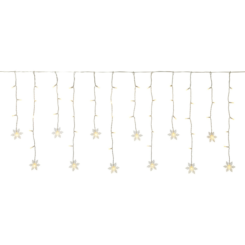 LED světelný řetěz se sněhovými vločkami, 100 LED, transparentní, 6,9 m