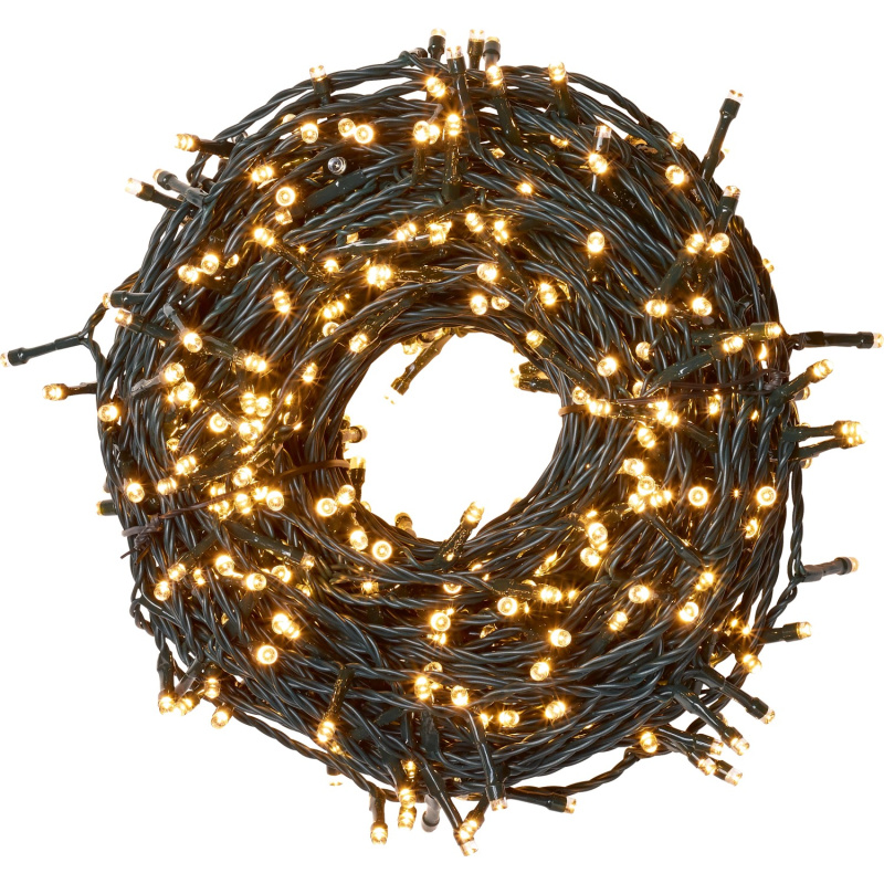 Venkovní světelný řetěz 1000 LED s funkcí časovače, zelená/teplá bílá