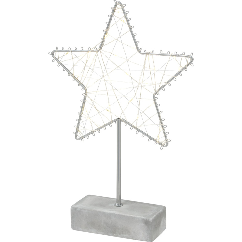 Vánoční LED dekorace kovová hvězda na podstavci, 30 diod, matná stříbrná, 30 cm