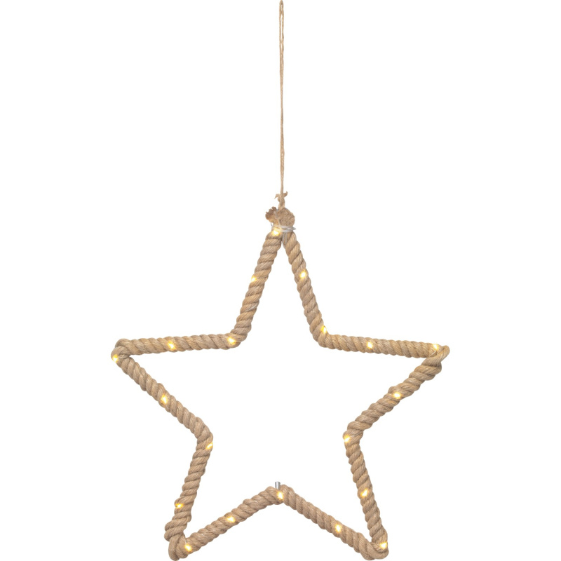 LED závěsná dekorace hvězda s jutovým lankem, 20 LED, pr. 36 cm