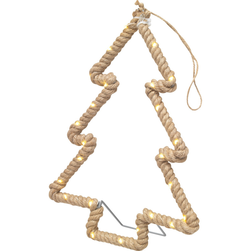 LED závěsná dekorace vánoční stromek s jutovým lankem, 24 LED, 28 x 37 cm