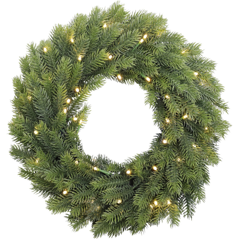 BWO LED vánoční umělý věnec jedlový 150xvětev, 49xLED teplá bílá, IP44, pr. 40cm