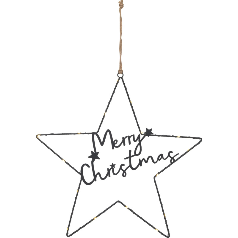 LED závěsná dekorace hvězda Merry Christmas, 16 LED, černá, pr. 36 cm