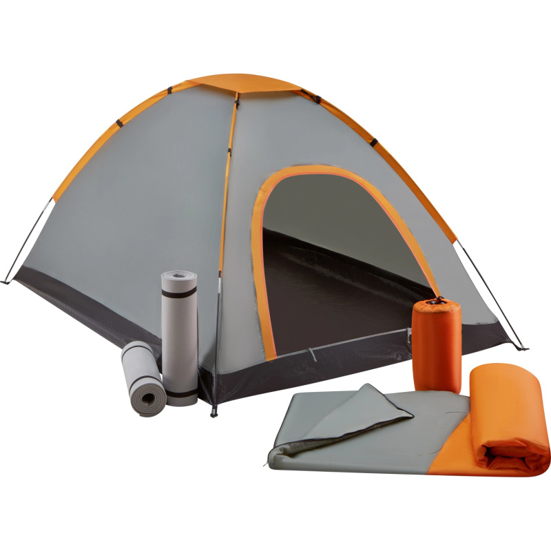 Kempingová festivalová sada se stanem pro 2 osoby, oranžovo-šedá