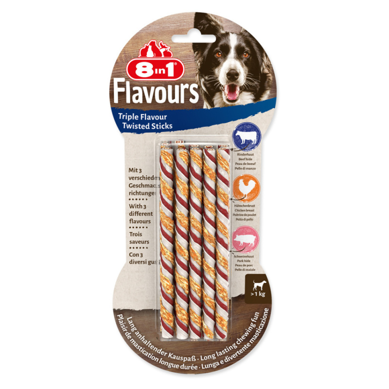 Tyčinka kroucená 8in1 žvýkací Triple Flavour 10 ks