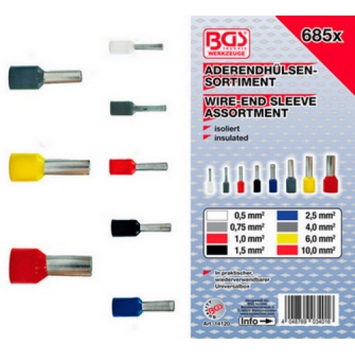 BGS technic Dutinové elektrické konektory - dutinky 0,5-10,0 mm2, sada 685 ks - BGS 14120