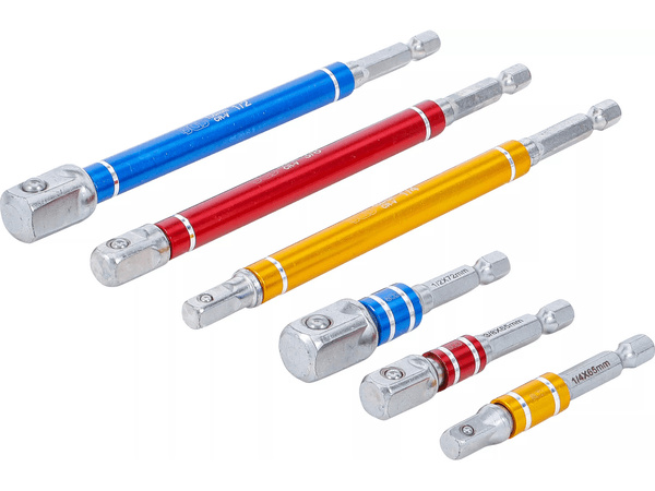 Adaptéry do vrtačky, sada 6 ks, barevné, 1/4",  3/8" a 1/2" - B74424