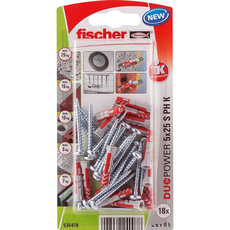Fischer Hmoždinka DuoPower 5 x 25 S PH K NV, 18 ks