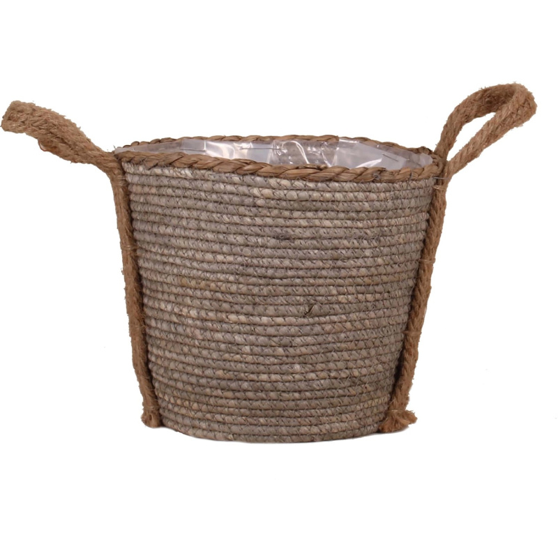 Koš s uchy z mořské trávy a konopného vlákna včetně PE sáčku 24 x 18 cm