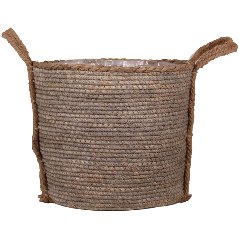 Koš s uchy z mořské trávy a konopného vlákna včetně PE sáčku 29 x 23 cm