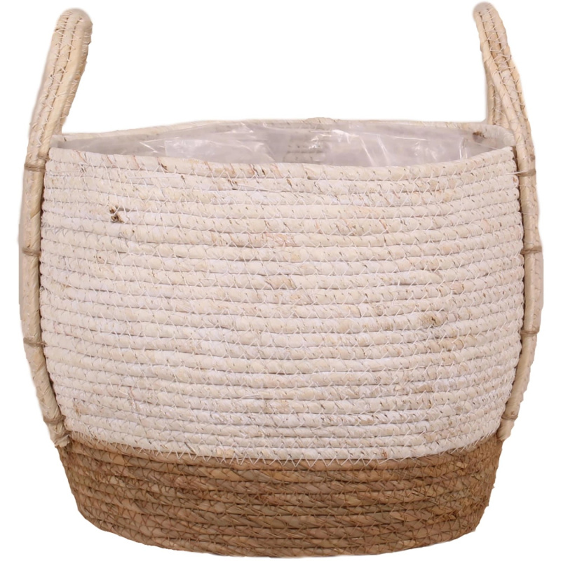 Košík s uchy ze slámy a mořské trávy, bílá, pr. 28 x 24 cm