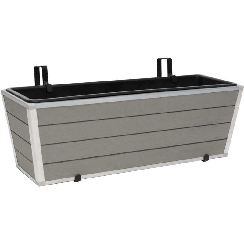 Balkonový truhlík k zavěšení s plastovou vložkou, světle šedá, 61 x 20 x 21 cm