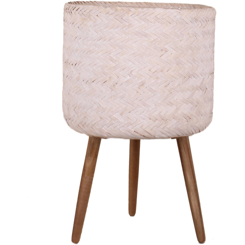 Květináč z bambusu s dřevěnými nožičkami s PE sáčkem bílý 35 x 30/55 cm