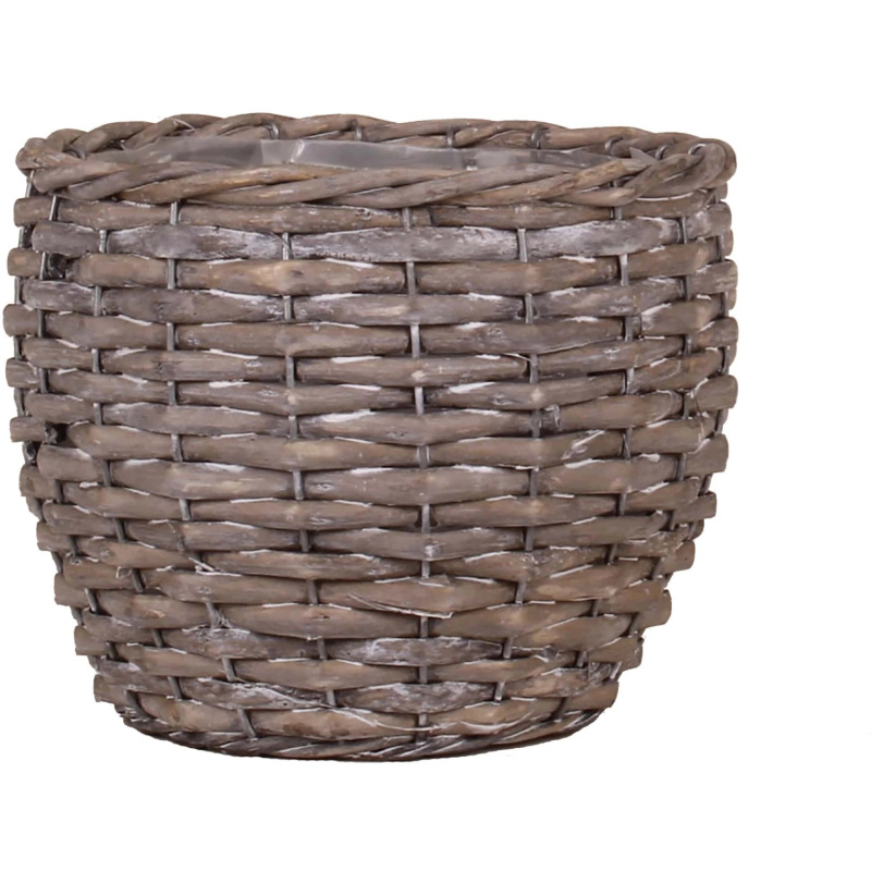 Obal na květináč z vrbového proutí s PE sáčkem šedý 19 x 16 cm