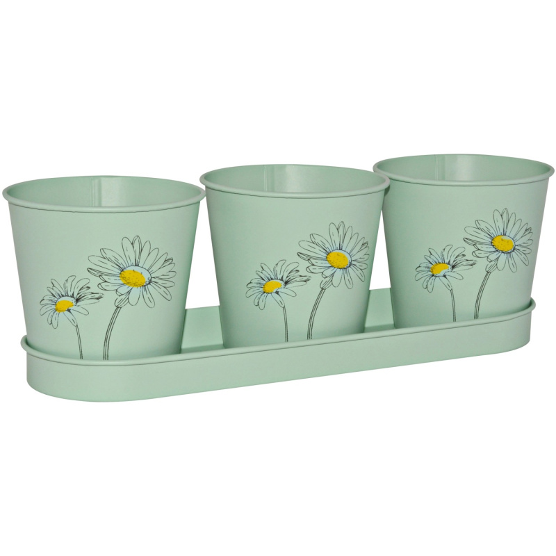 Sada zinkového květináče na bylinky, květinový potisk, mátově zelená, 4dílná