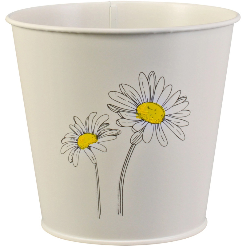 Květináč na bylinky lakovaný s potiskem, krémový, zinkový, 14,6 x 16 cm