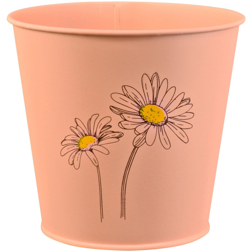 Květináč na bylinky lakovaný s potiskem, lososový, zinkový, 14,6 x 16 cm