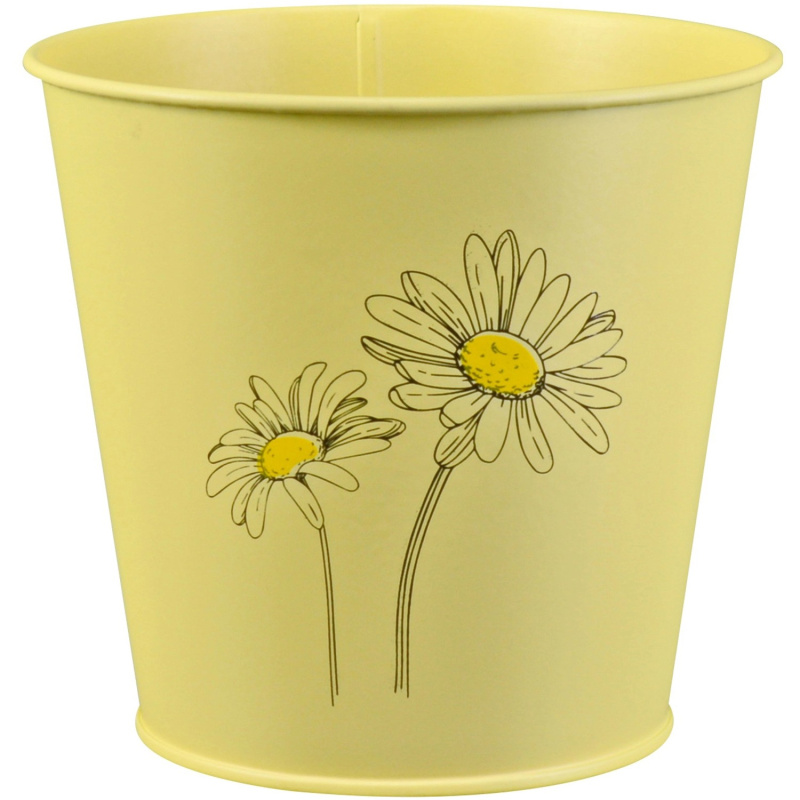 Květináč na bylinky lakovaný s potiskem, žlutý, zinkový, 14,6 x 16 cm