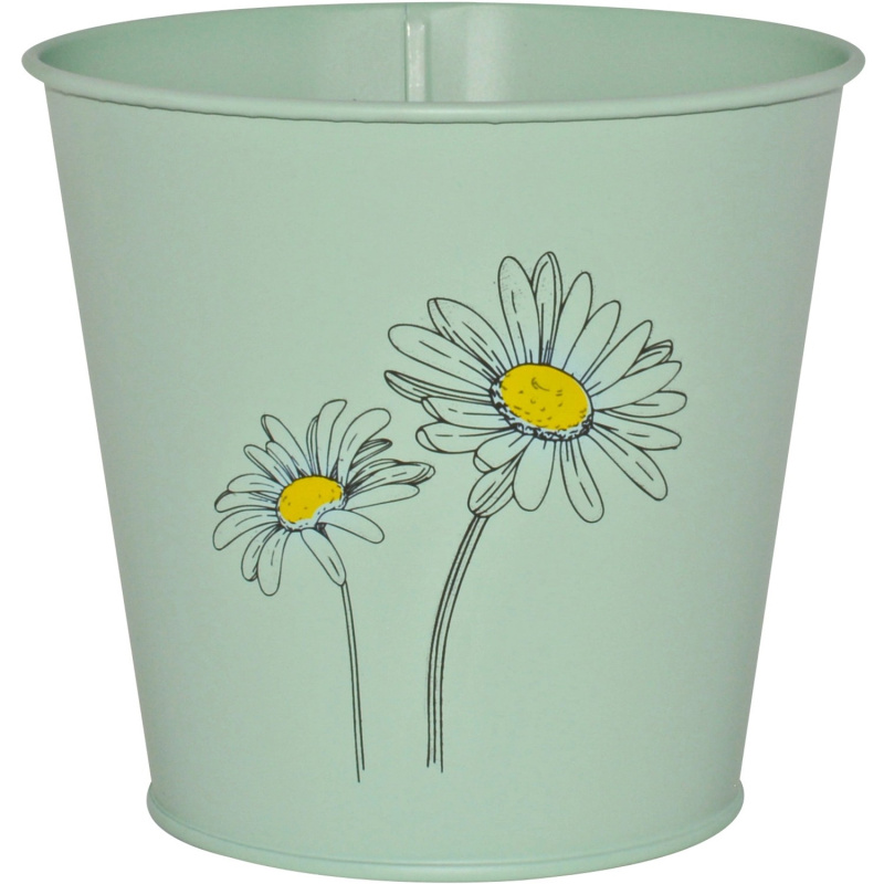 Květináč na bylinky lakovaný s potiskem, mátově zelený, zinkový, 14,6 x 16 cm