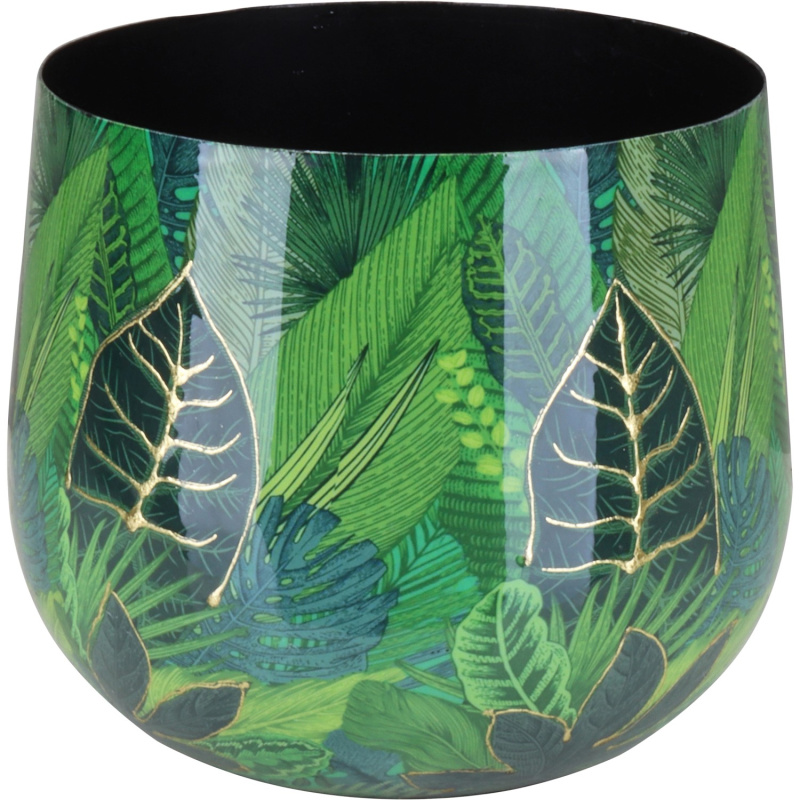 A.H.G Květináč Flora se vzorem listí zelenozlatý pr. 21 x 17 cm