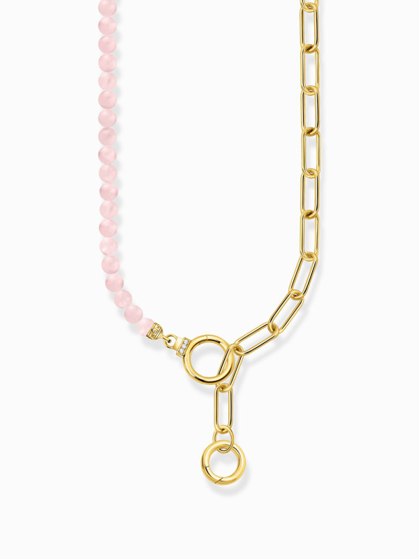 Thomas Sabo KE2193-414-9-L47V Gold-plated necklace with link chain elements and pink beads