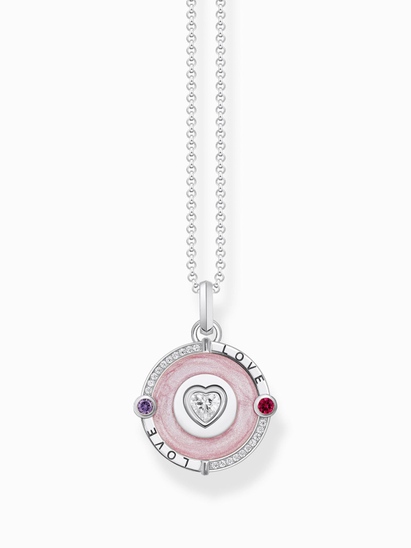 Thomas Sabo KE2201-390-9-L45V Silver necklace with pink pendant and heart-shaped stone