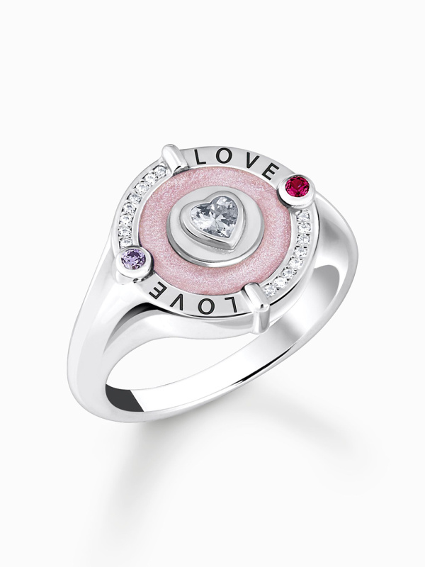 Thomas Sabo TR2447-390-9-54 Silver signet prstýnek with heart and stones