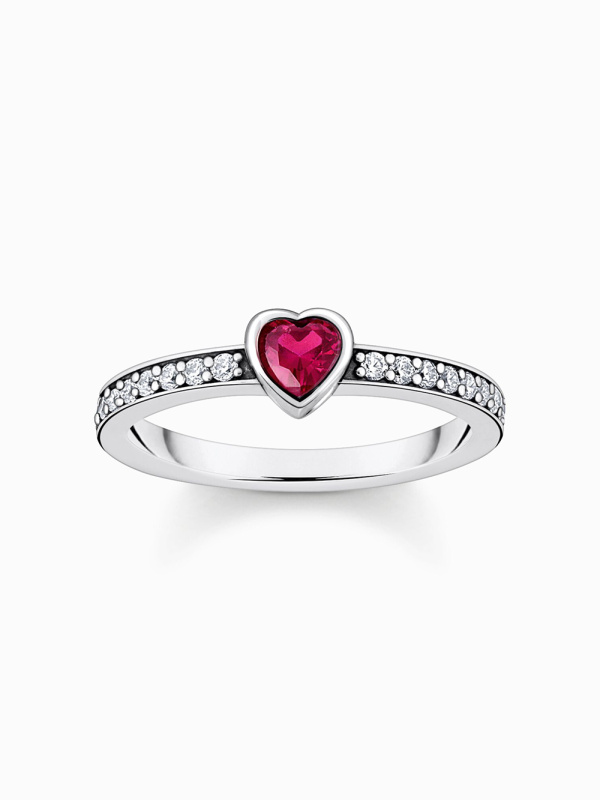 Thomas Sabo TR2448-640-10-56 Silver solitaire prstýnek with red stone + zirconia