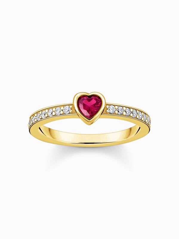 Thomas Sabo TR2448-995-10-56 Gold-plated solitaire prstýnek with red stone + zirconia
