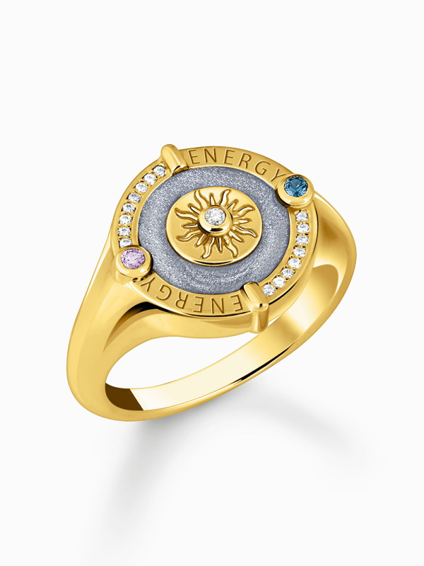 Thomas Sabo TR2449-974-1-56 Gold-plated signet prstýnek with sun symbol and small stones
