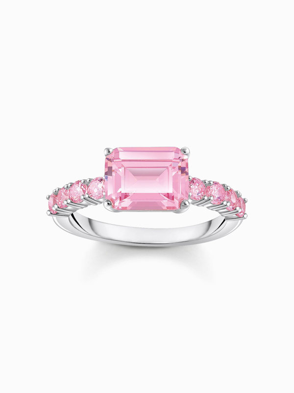 Thomas Sabo TR2451-051-9-56 Silver solitaire prstýnek with pink-coloured stones