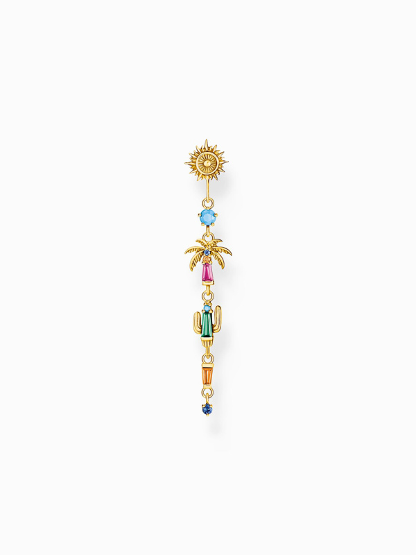 Thomas Sabo H2286-488-7 Gold-plated single earrings palm cactus with coloured stones