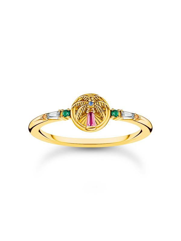 Thomas Sabo TR2457-488-7-54 Gold-plated prstýnek with palm tree and coloured stones
